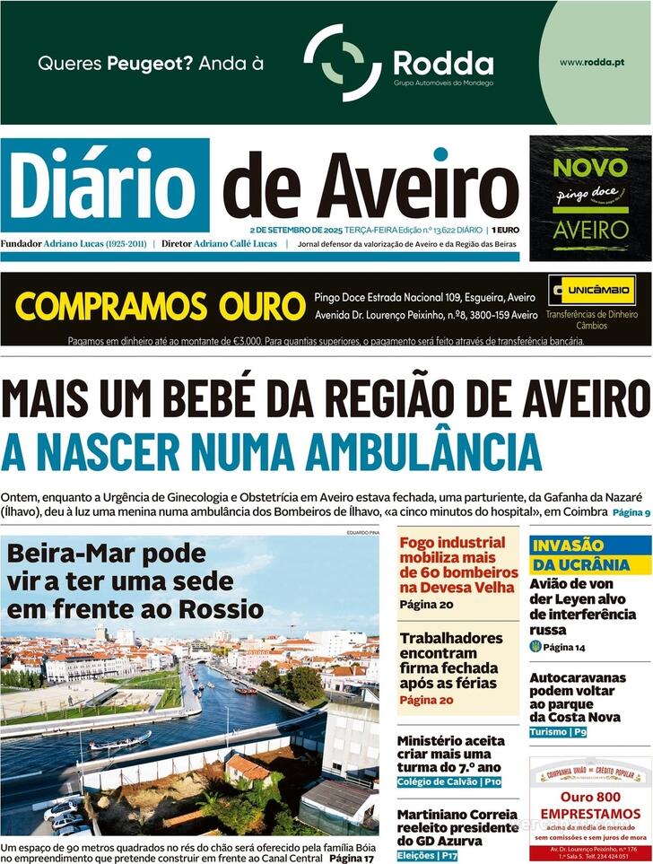 Capa Dirio de Aveiro - 2025-09-02