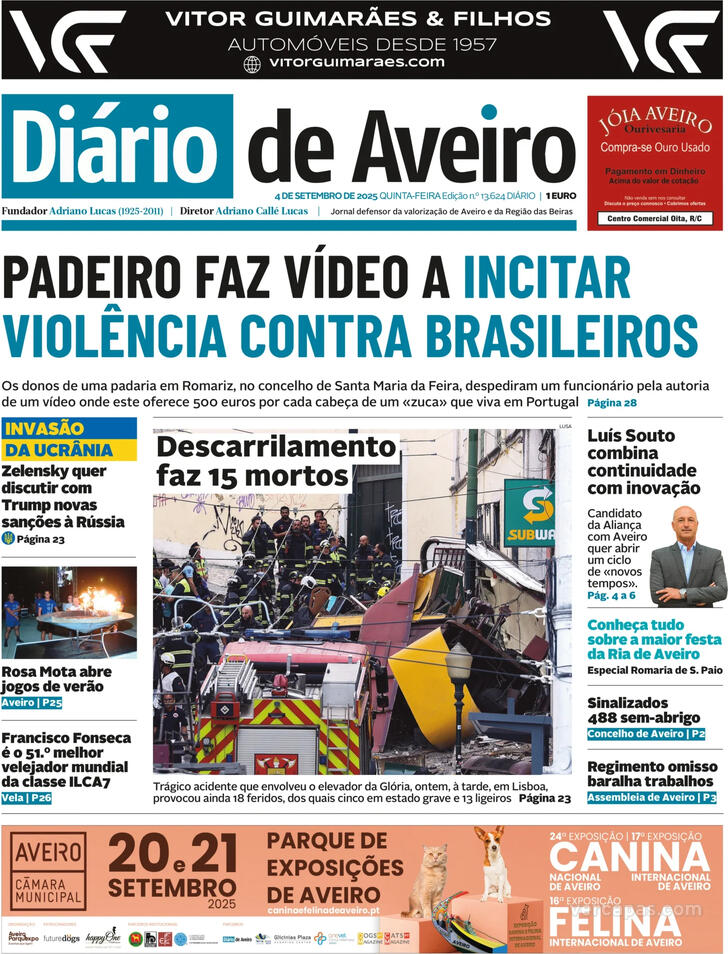 Capa Dirio de Aveiro - 2025-09-04