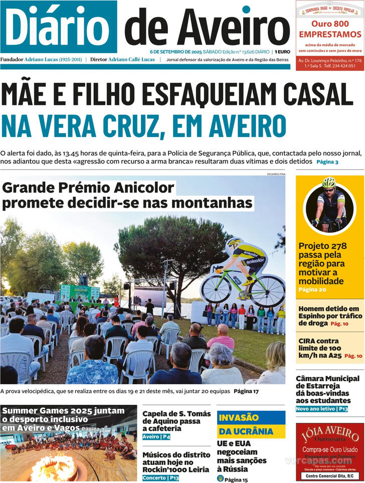 Capa Dirio de Aveiro - 2025-09-06