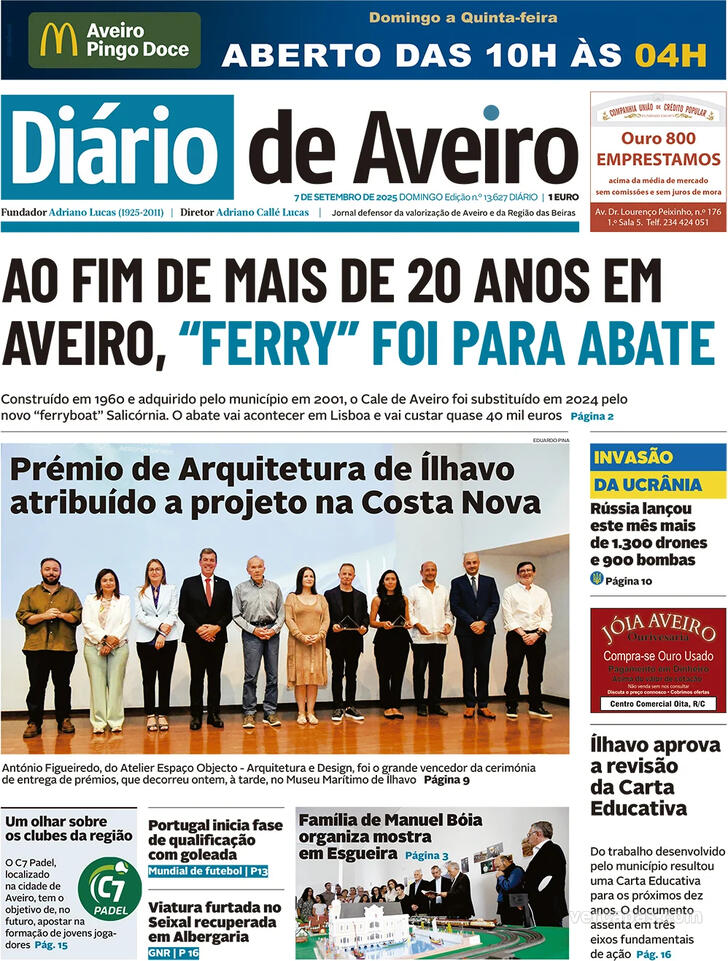 Capa Dirio de Aveiro - 2025-09-07