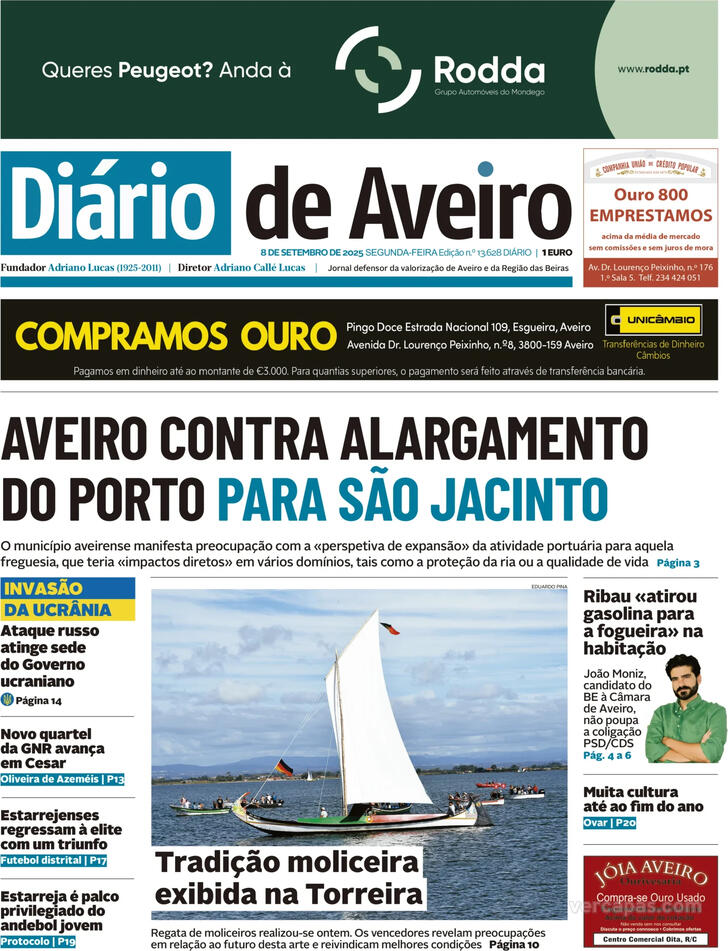 Capa Dirio de Aveiro - 2025-09-08