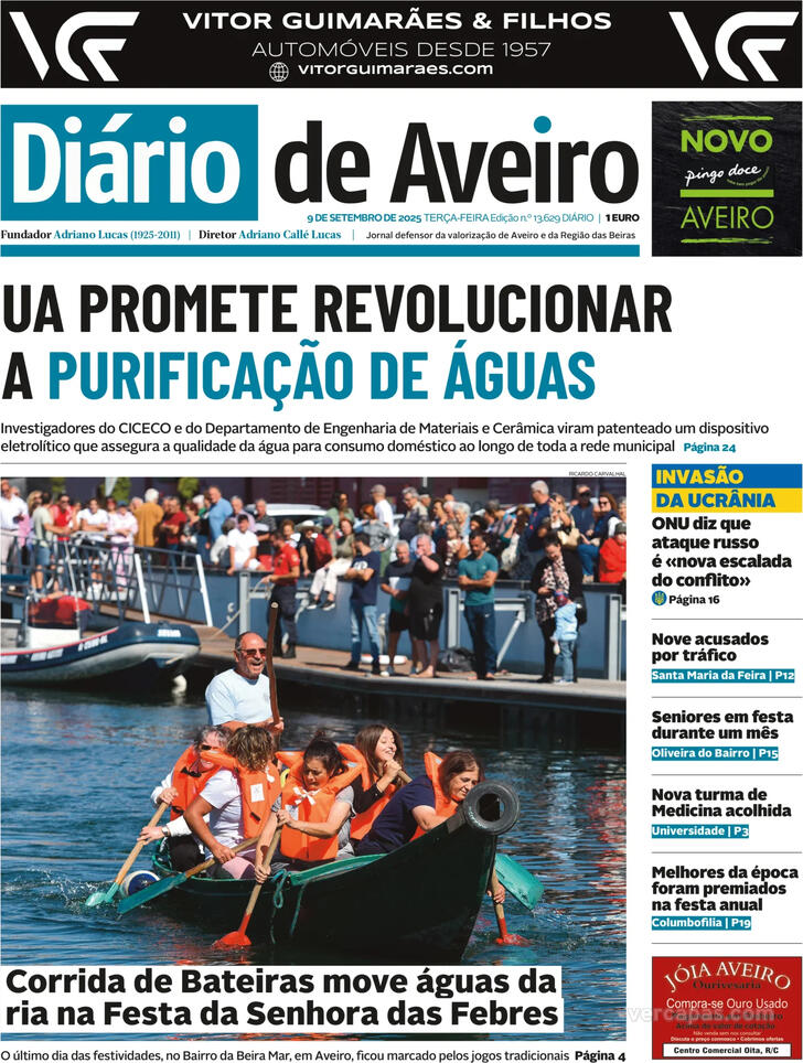 Capa Dirio de Aveiro - 2025-09-09