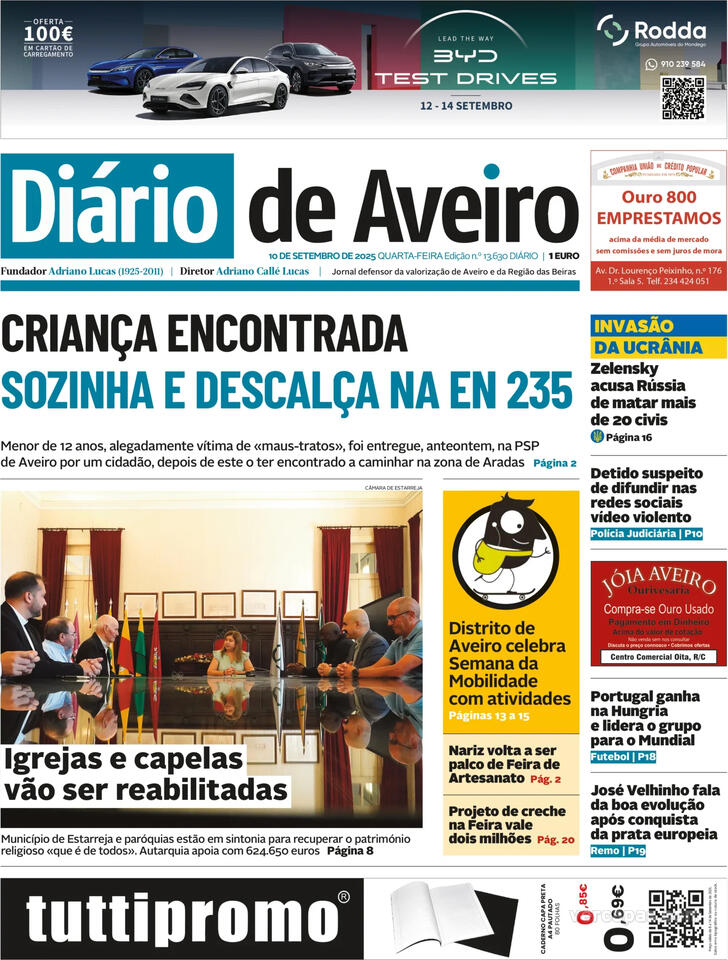 Capa Dirio de Aveiro - 2025-09-10