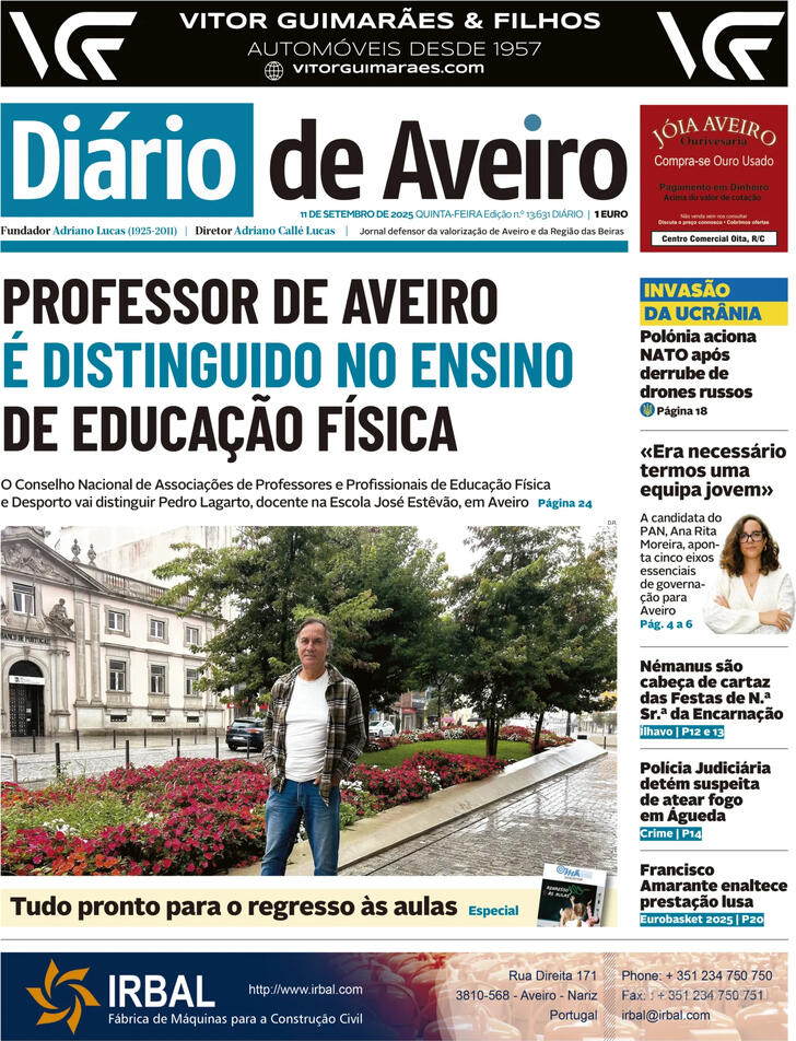 Capa Dirio de Aveiro - 2025-09-11