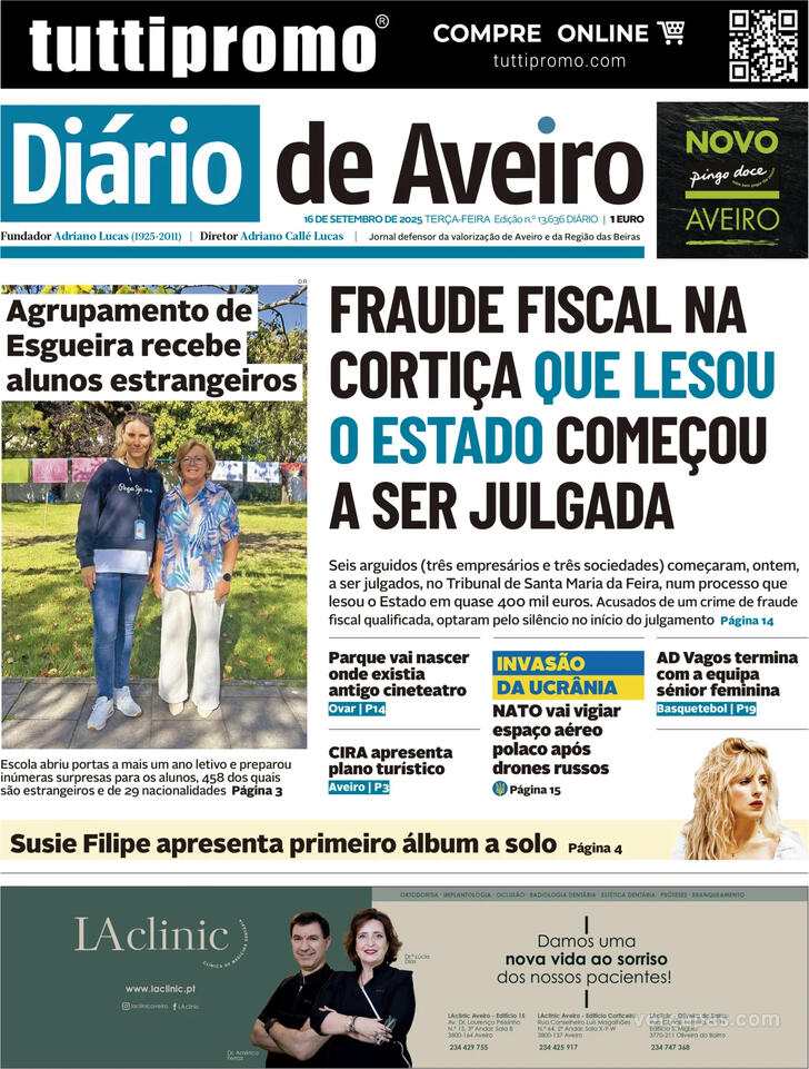 Capa Dirio de Aveiro - 2025-09-16
