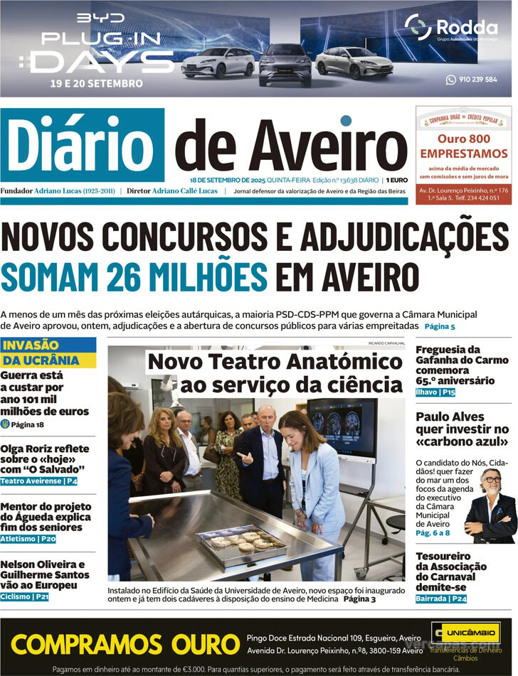 Capa Dirio de Aveiro - 2025-09-18