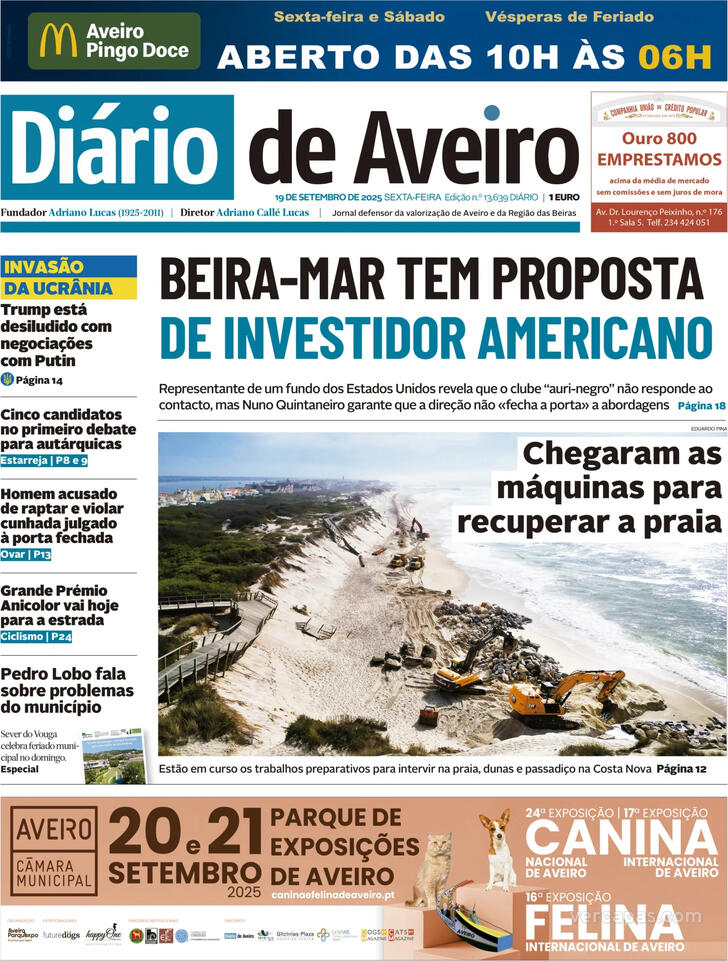 Capa Dirio de Aveiro - 2025-09-19