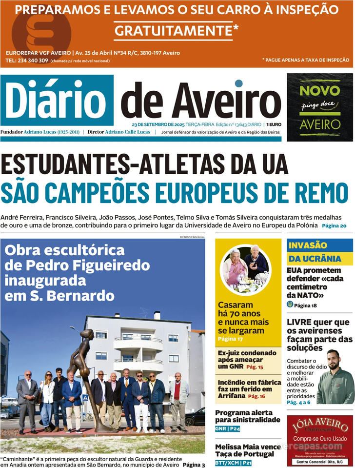 Capa Dirio de Aveiro - 2025-09-23