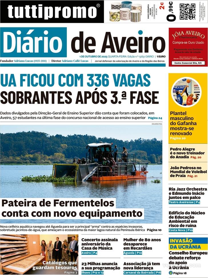Capa Dirio de Aveiro - 2025-10-01