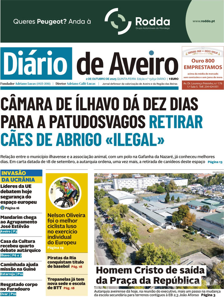 Capa Dirio de Aveiro - 2025-10-02