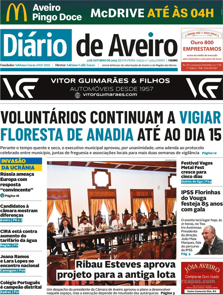 Capa Dirio de Aveiro - 2025-10-03