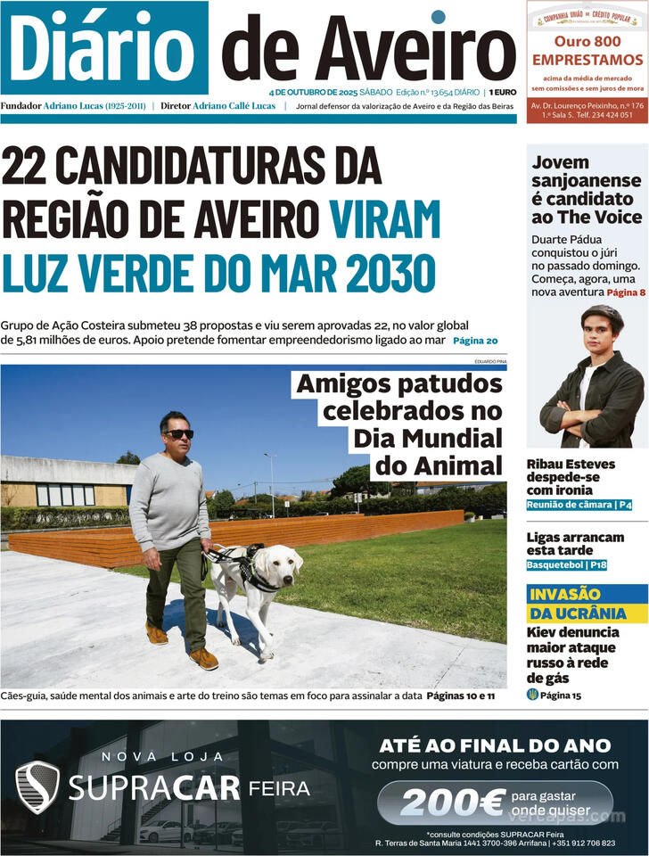Capa Dirio de Aveiro - 2025-10-04