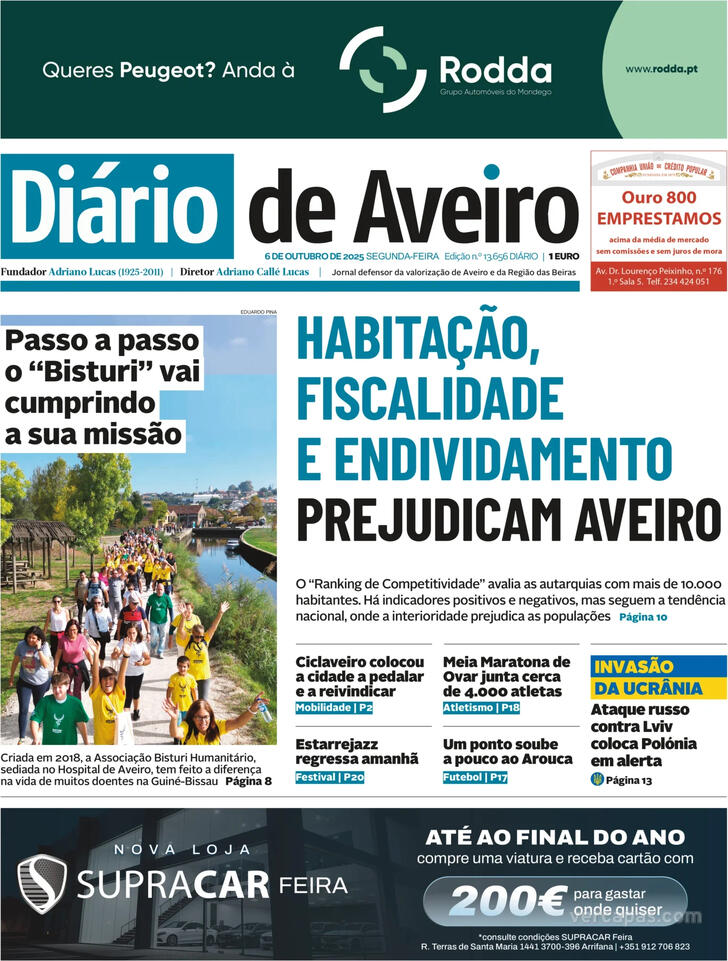 Capa Dirio de Aveiro - 2025-10-06