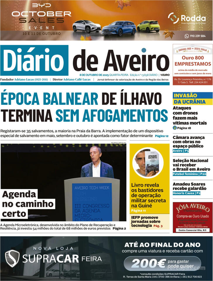 Capa Dirio de Aveiro - 2025-10-08