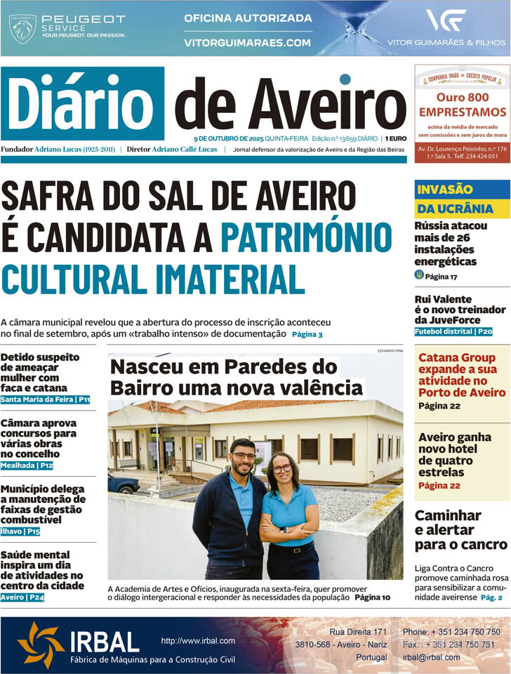 Capa Dirio de Aveiro - 2025-10-09