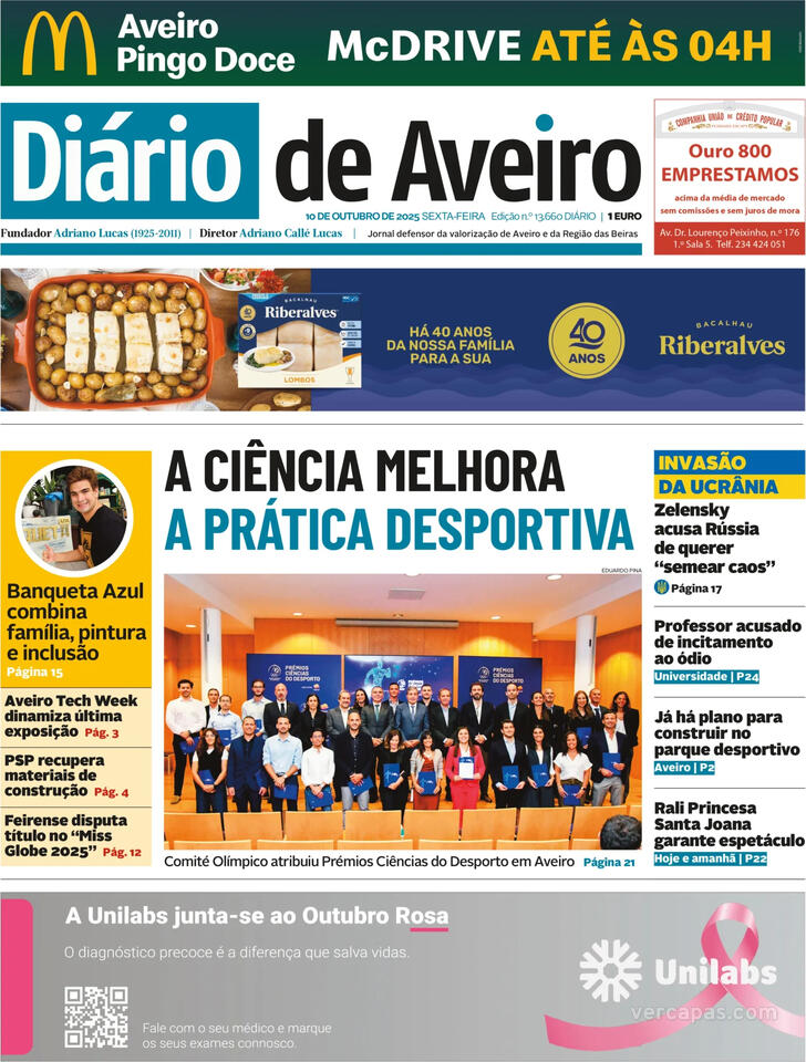 Capa Dirio de Aveiro - 2025-10-10