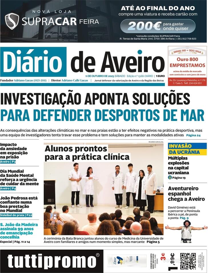 Capa Dirio de Aveiro - 2025-10-11