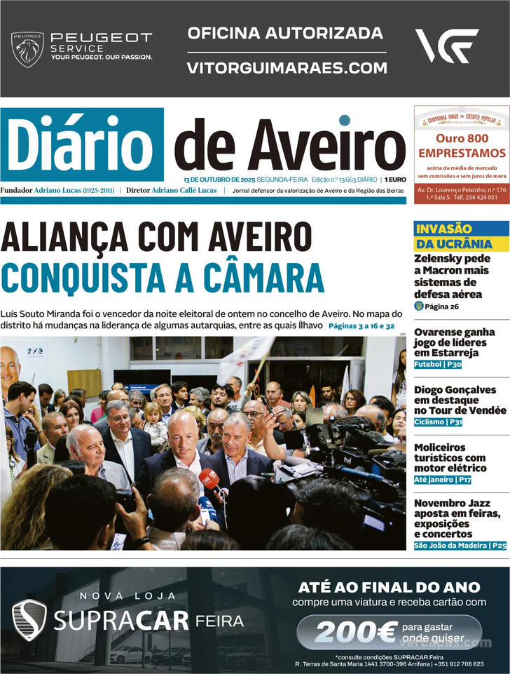 Capa Dirio de Aveiro - 2025-10-13