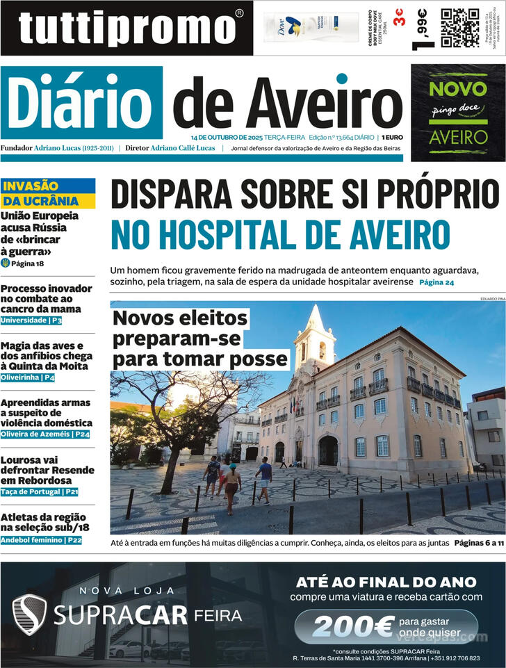 Capa Dirio de Aveiro - 2025-10-14