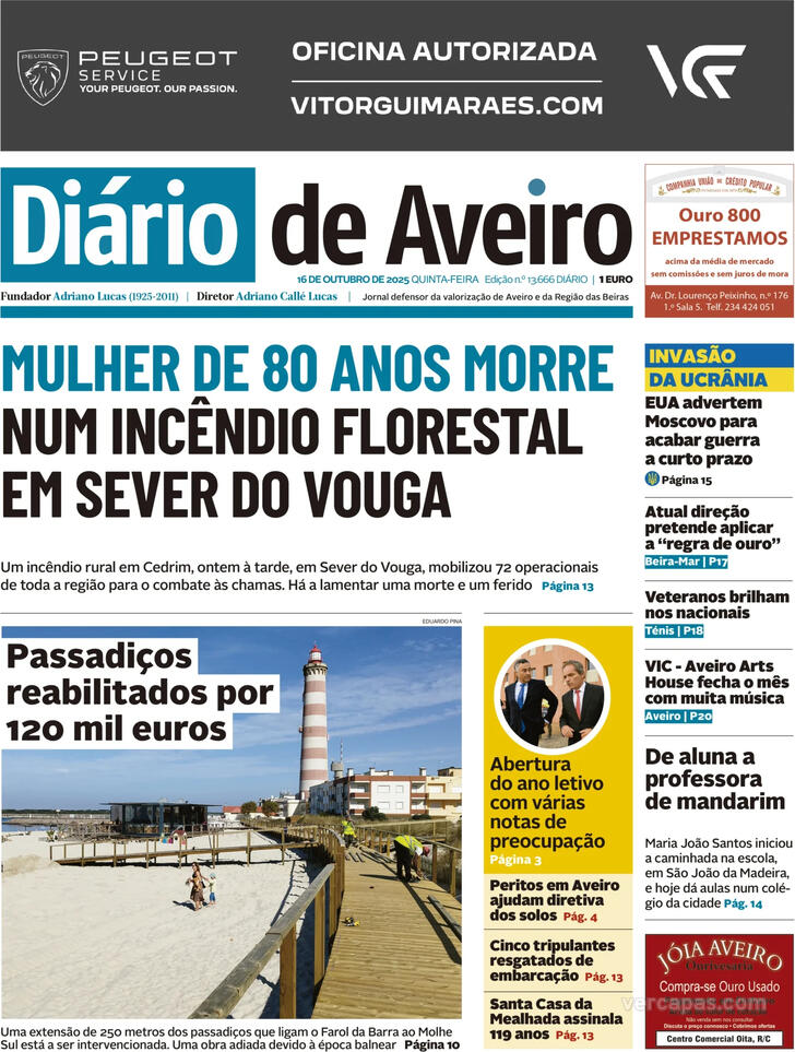 Capa Dirio de Aveiro - 2025-10-16