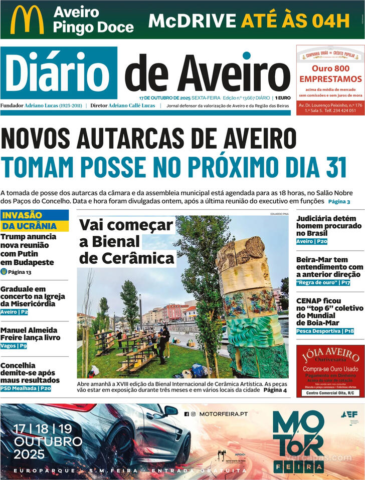 Capa Dirio de Aveiro - 2025-10-17