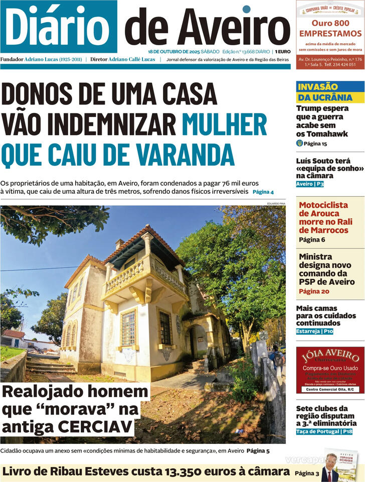 Capa Dirio de Aveiro - 2025-10-18