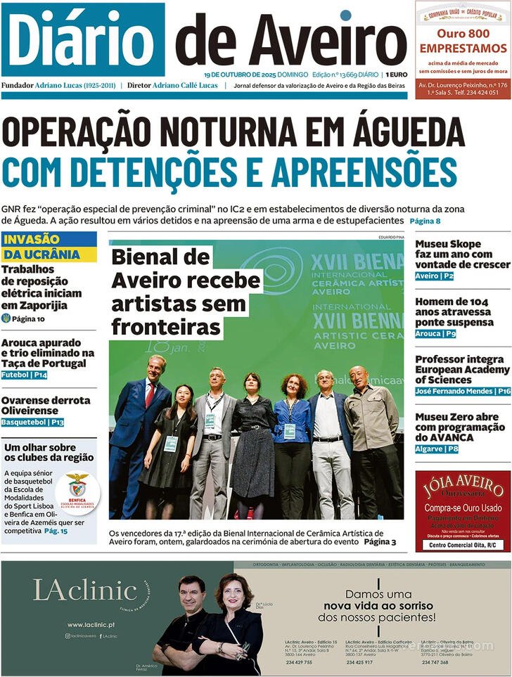 Capa Dirio de Aveiro - 2025-10-19