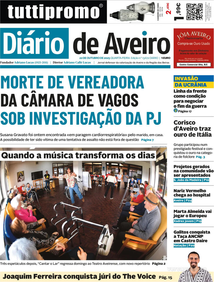 Capa Dirio de Aveiro - 2025-10-22