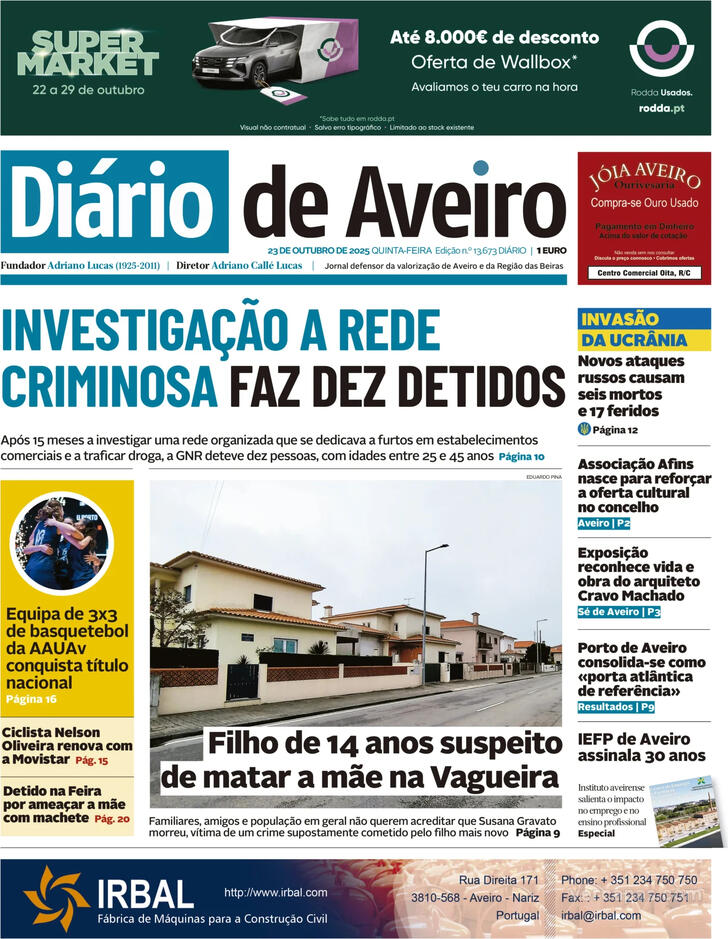 Capa Dirio de Aveiro - 2025-10-23