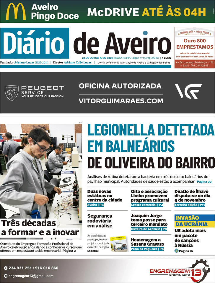 Capa Dirio de Aveiro - 2025-10-24
