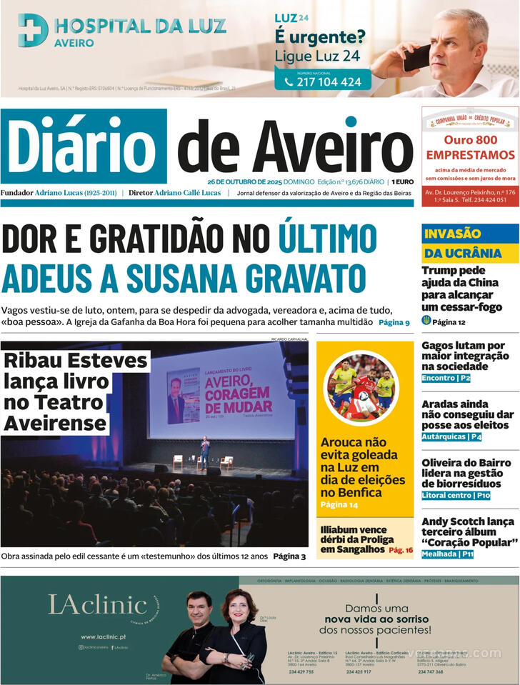 Capa Dirio de Aveiro - 2025-10-26