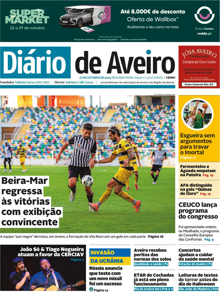 Capa Dirio de Aveiro - 2025-10-27