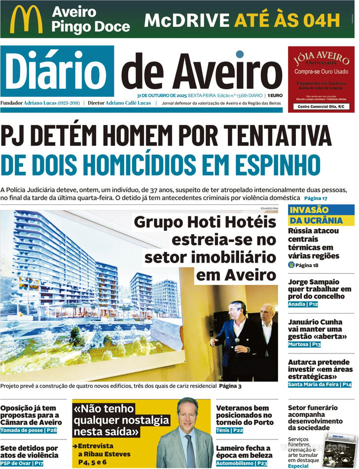 Capa Dirio de Aveiro - 2025-10-31