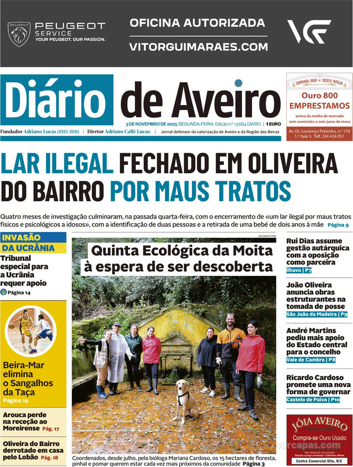 Capa Dirio de Aveiro - 2025-11-03