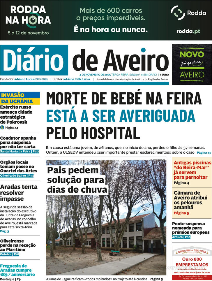 Capa Dirio de Aveiro - 2025-11-04