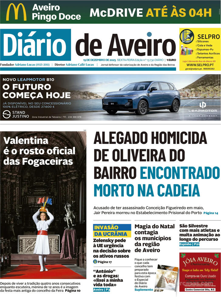 Capa Di�rio de Aveiro - 2025-12-19