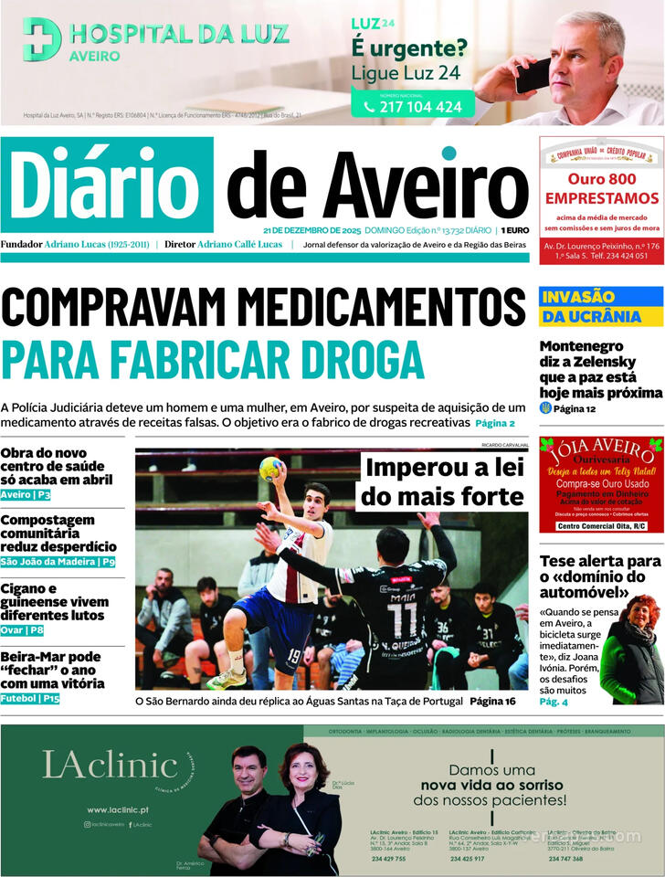 Capa Di�rio de Aveiro - 2025-12-21