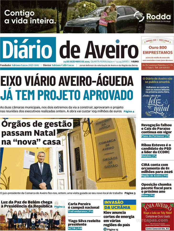 Capa Di�rio de Aveiro - 2025-12-24