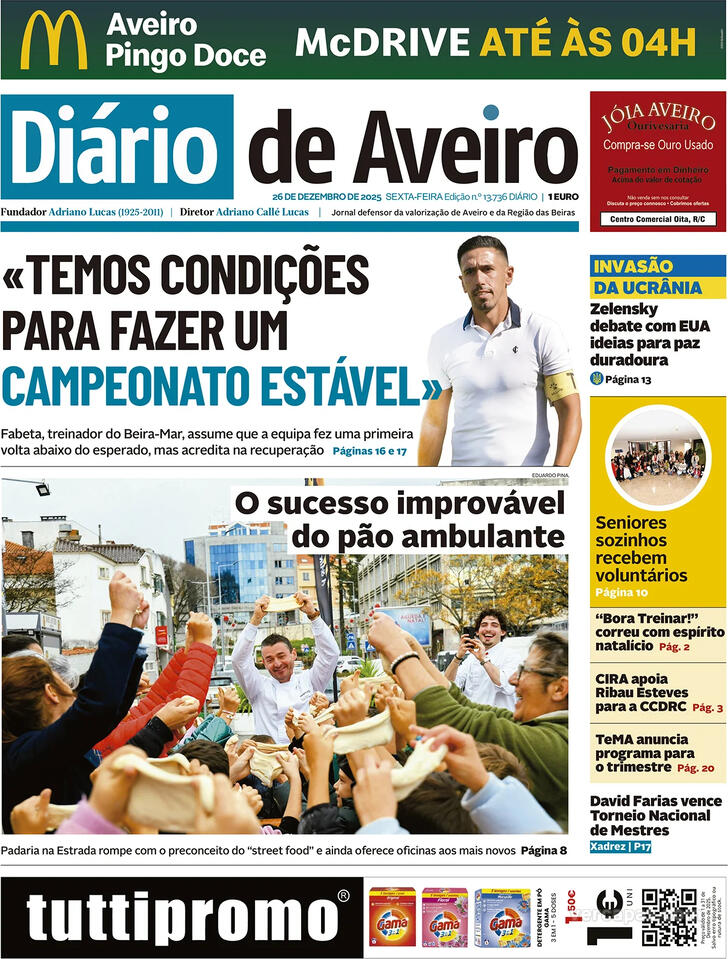 Capa Di�rio de Aveiro - 2025-12-26