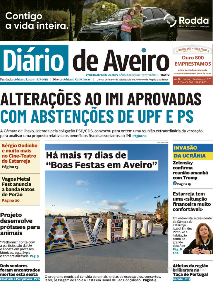 Capa Di�rio de Aveiro - 2025-12-27