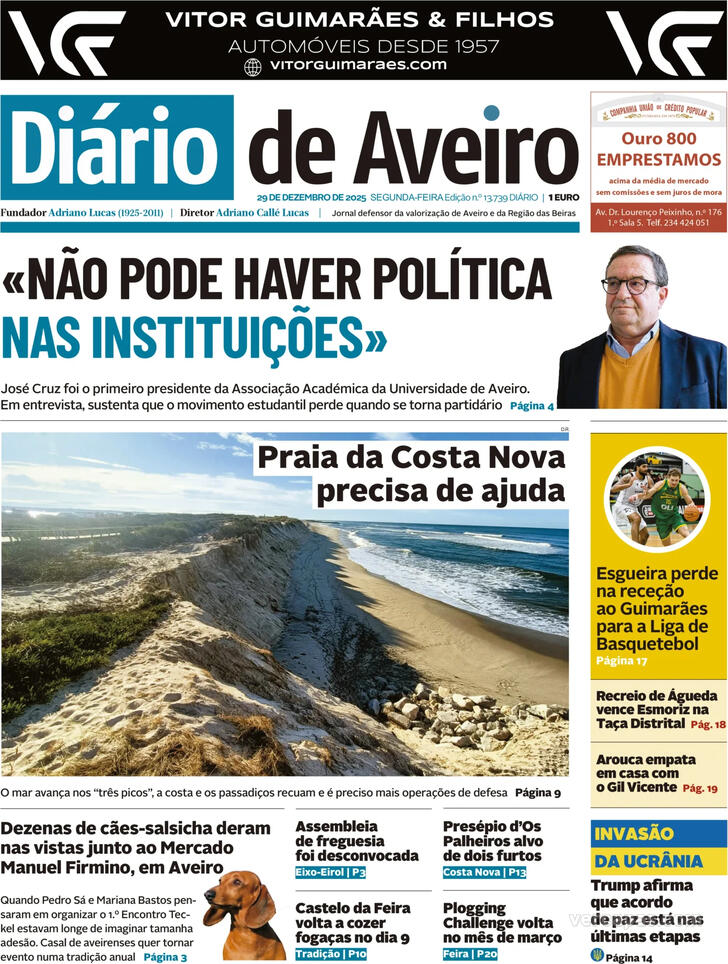 Capa Di�rio de Aveiro - 2025-12-29