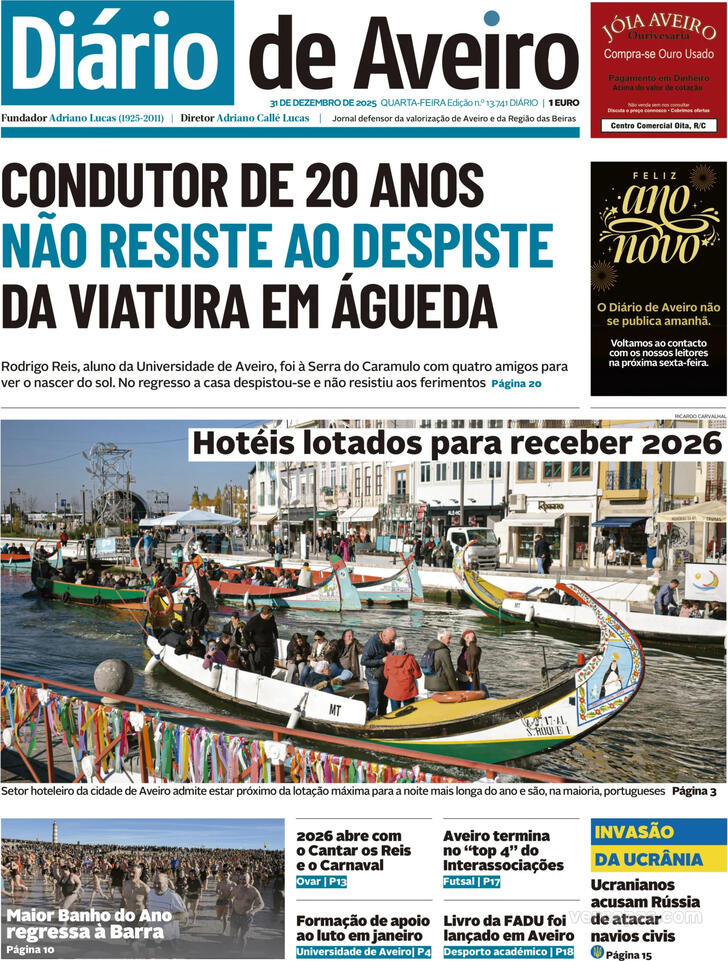 Capa Di�rio de Aveiro - 2025-12-31