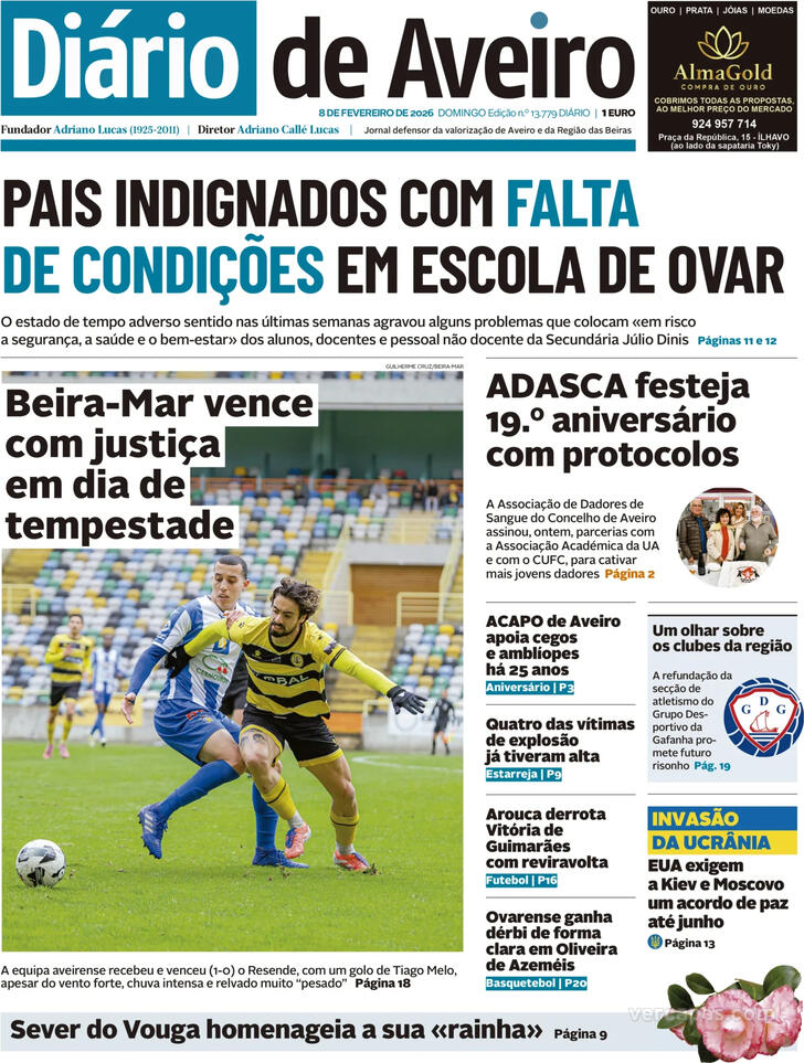 Capa Di�rio de Aveiro - 2026-02-08
