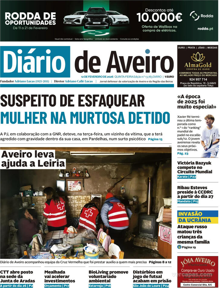 Capa Di�rio de Aveiro - 2026-02-12