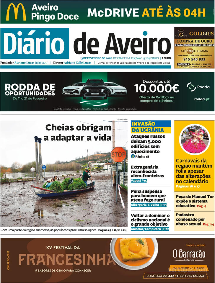 Capa Di�rio de Aveiro - 2026-02-13