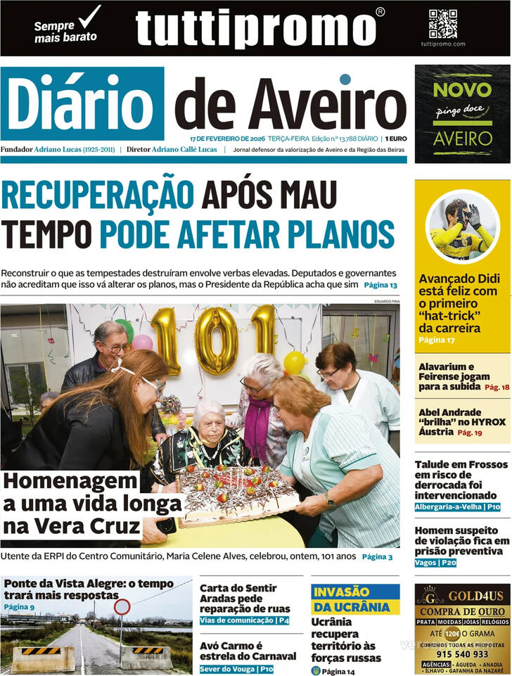 Capa Di�rio de Aveiro - 2026-02-17