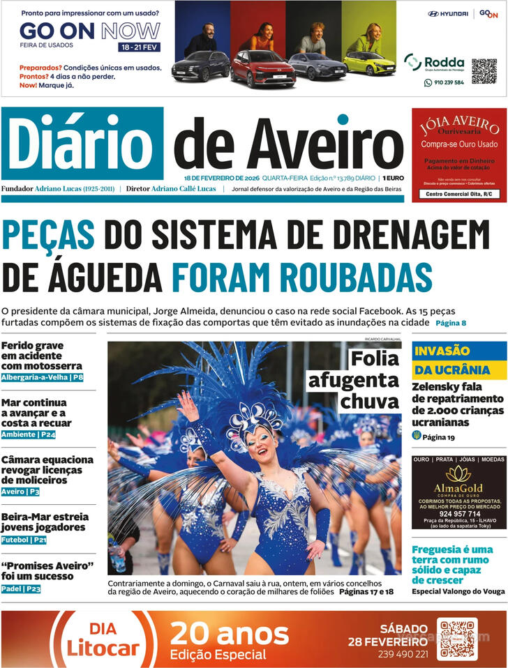 Capa Di�rio de Aveiro - 2026-02-18