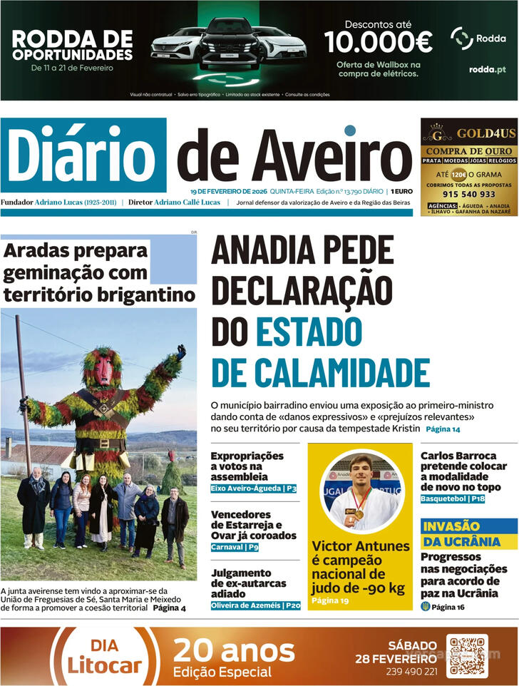 Capa Di�rio de Aveiro - 2026-02-19