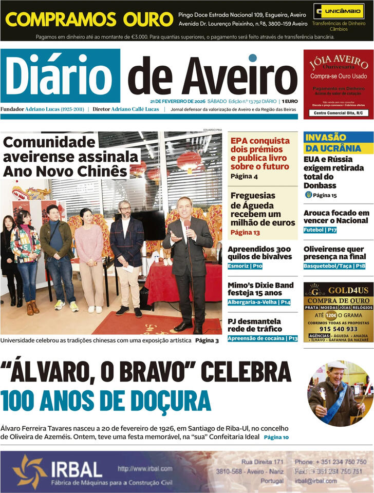 Capa Di�rio de Aveiro - 2026-02-21