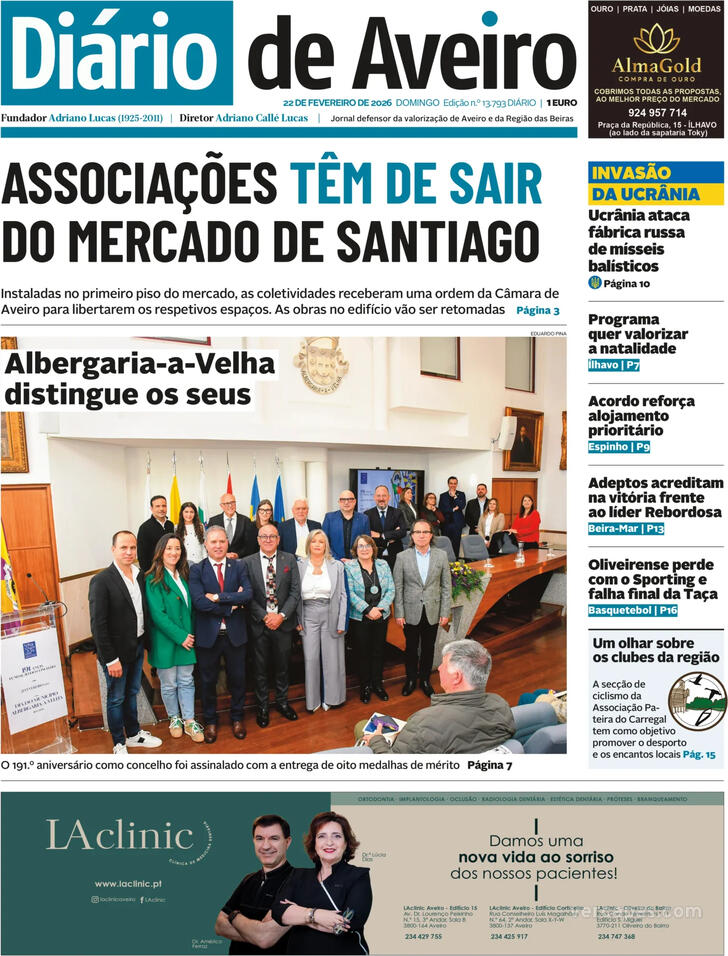 Capa Di�rio de Aveiro - 2026-02-22